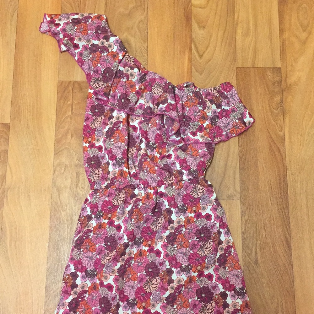 Pink floral one shoulder maxi dress